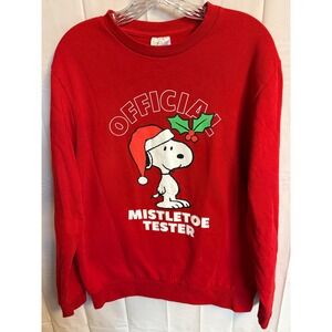 Peanuts Snoopy Christmas Sweatshirt‎ Men's Large Red Official Mistletoe Tester